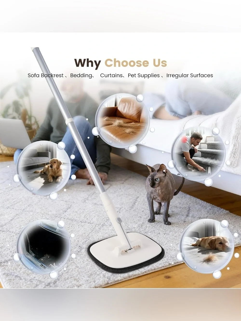 Pet Hair Remover for Cat & Dog, Reusable Pet Hair Removal Tool with Adjustable L